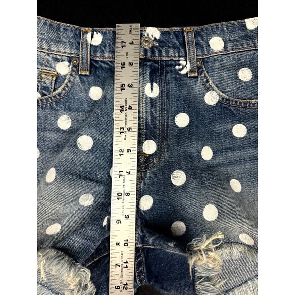 7 For all Mankind Denim Polka dot distressed Cut Off Frayed Shorts Sz. 25 - Picture 9 of 15